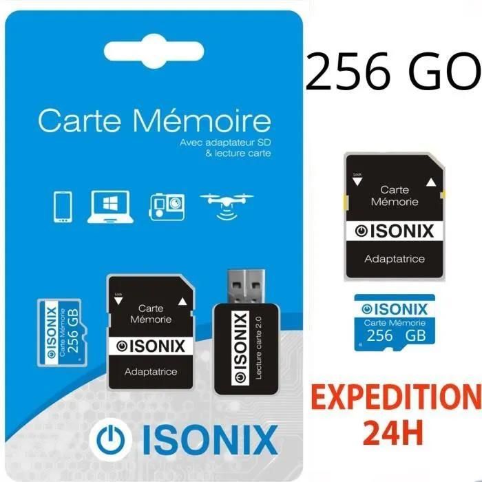 Micro SD-kaart - ZISONIX - 256 GB - Klasse 10 - Blauw - Compatibel met smartphones en camera's