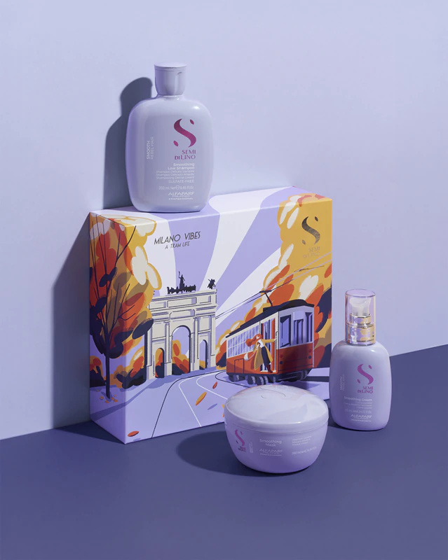 Kit de Natal Alfaparf Milano Semi di Lino Smooth para cabelos rebeldes e com frizz.