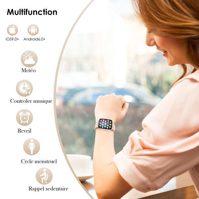 Blackview Montre Connectée Femme pour iPhone/Samsung/Android,1.85