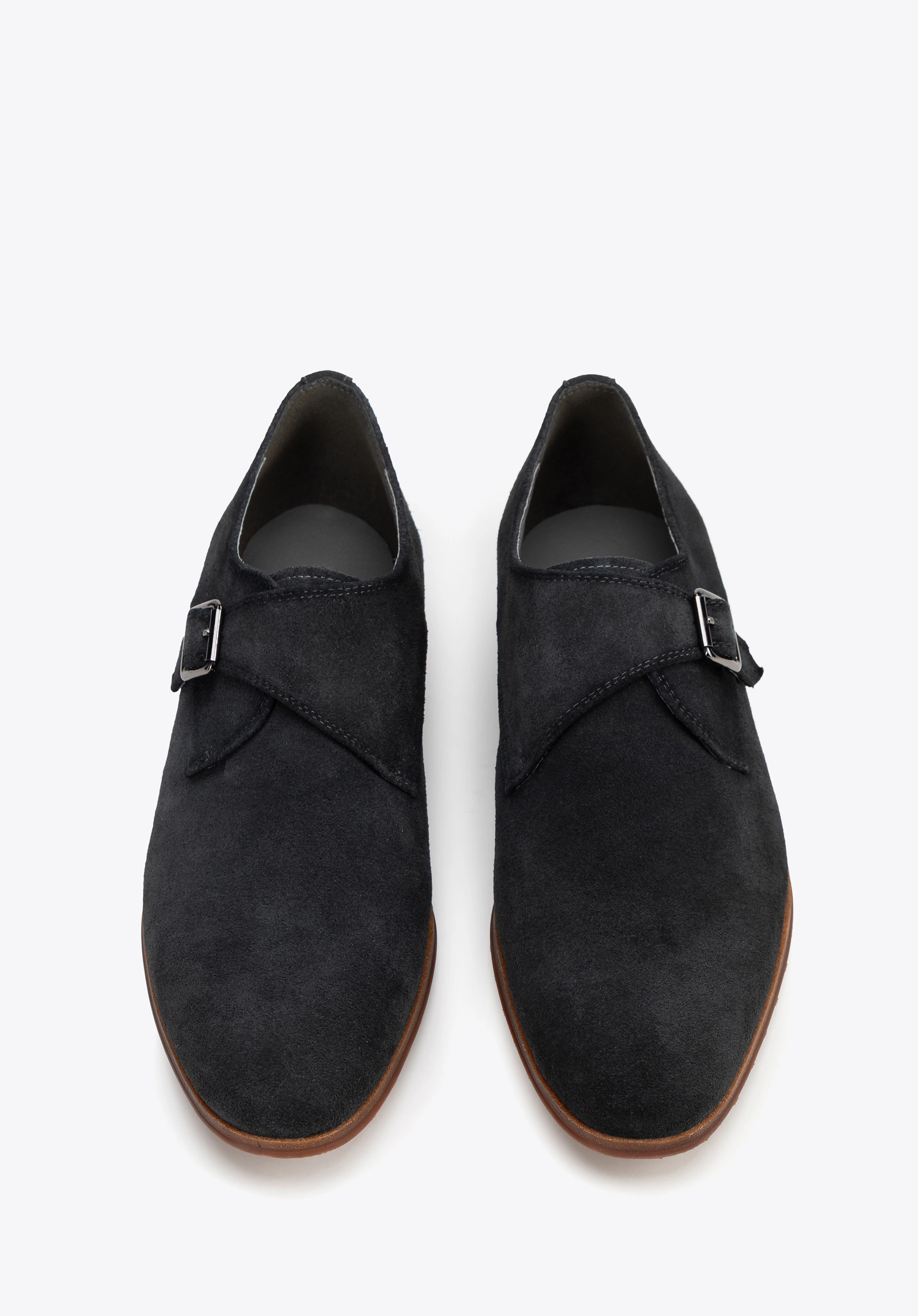 Męskie buty monki ze skóry zamszowej ciemny szary