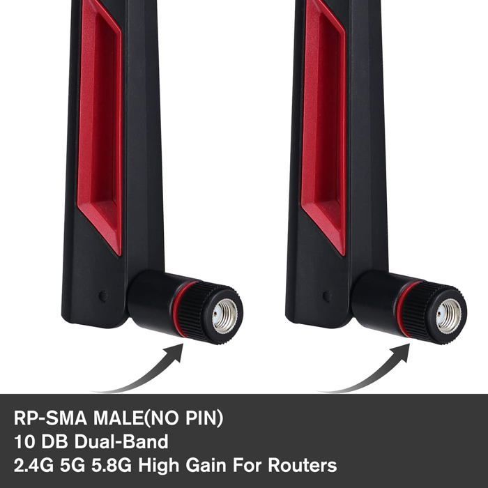 Antena WiFi RP-SMA de doble banda 2,4/5/5,8 GHz y 10 dBi para router, punto de acceso, adaptador USB o PCIe.