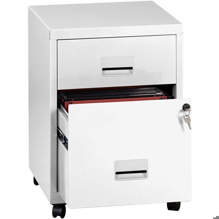 Caisson de rangement en acier 2 tiroirs blanc mat