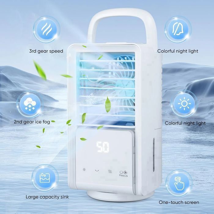 Ventilateur Climatiseur Silencieux Portable Climatiseur Mini Refroidisseur D'air 4 en 1 Écran tactile Climatiseur 3 Vitesses de