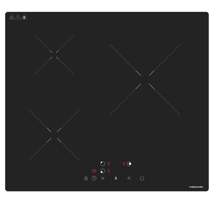 Plaque Induction FIREGAS 60 cm – 3 Foyers, 7400 W, Chauffage Rapide, Design Moderne, Haute Performance