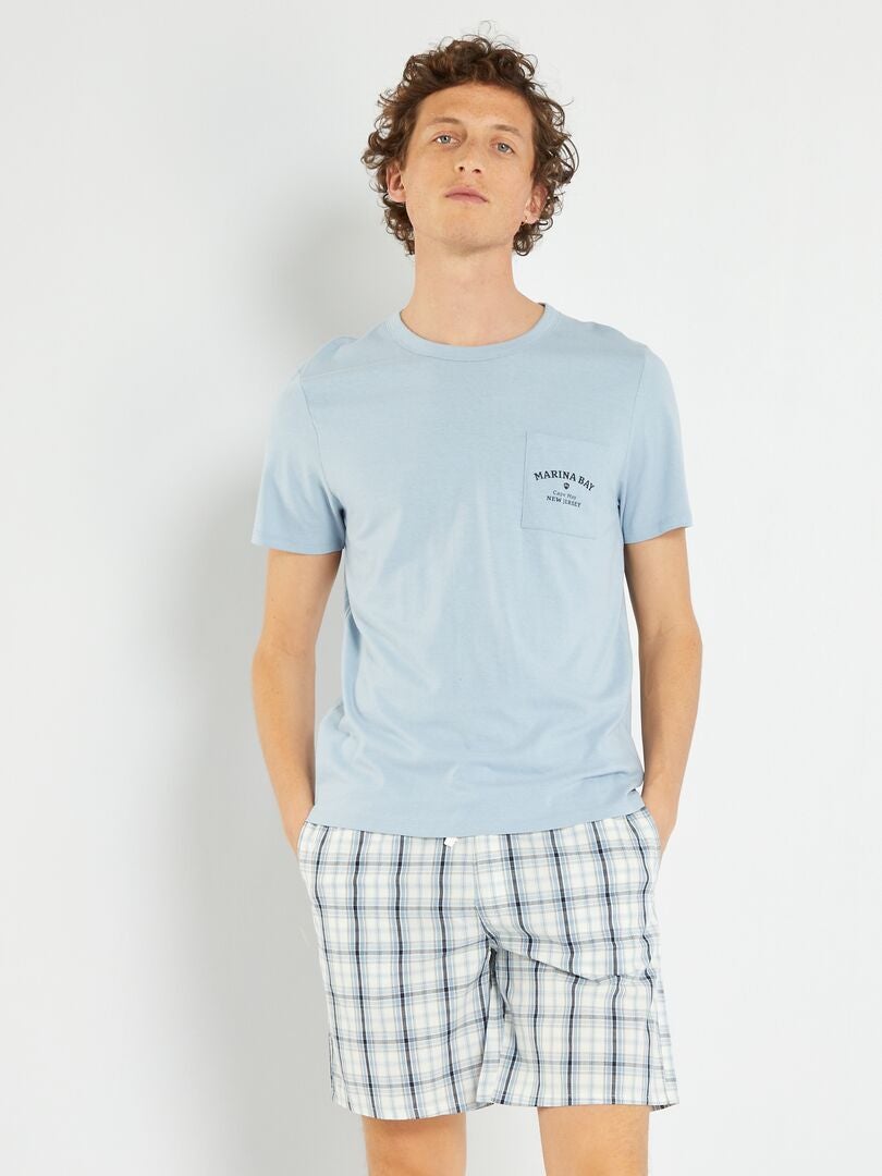 Conjunto de pijama corto de punto - 2 piezas - AZUL