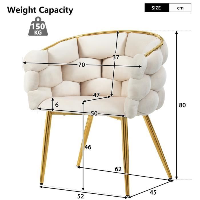 Poltrona lounge, lussuosa poltrona in velluto, sedia da pranzo, poltrona a bolla, gambe in metallo, rivestimento in velluto, 70x47x80 cm, beige