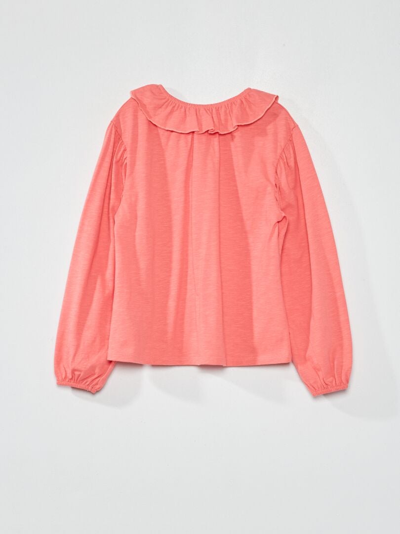 Camiseta com gola franzida - Rosa