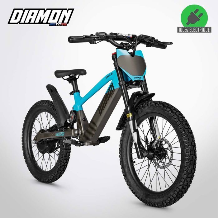 Bicicleta de equilibrio eléctrica DRAXY de 600 W y 20 pulgadas, color azul, para niños, de DIAMON MOTORS – Batería de 36 V y 7,8 Ah – 3 velocidades