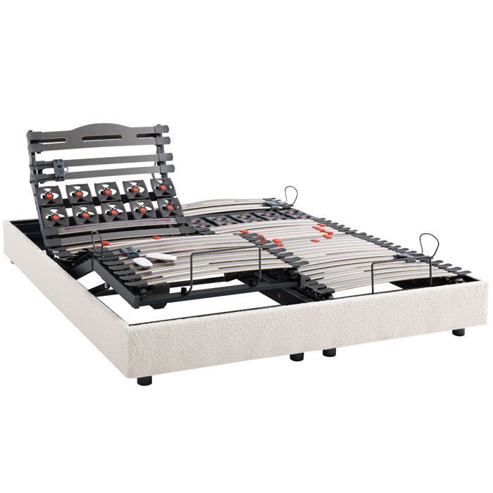 Elektrisch verstelbaar relaxbed met 5 slaapstanden, 2 x 90 x 200 cm, Plénitude wit schuim - ecru - 5 jaar garantie - Someo