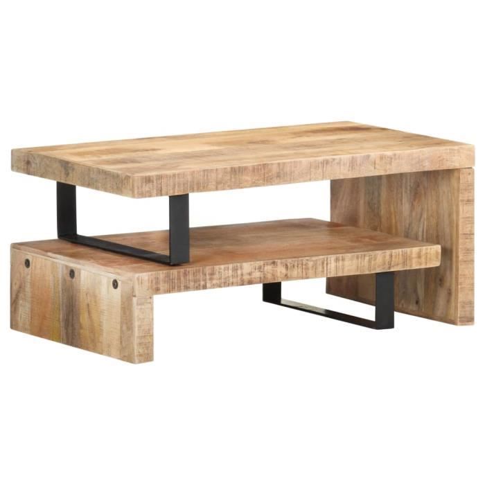 Massief mangohouten salontafel - VINGVO - Set van 2 tafels - Poten van gepoedercoat ijzer