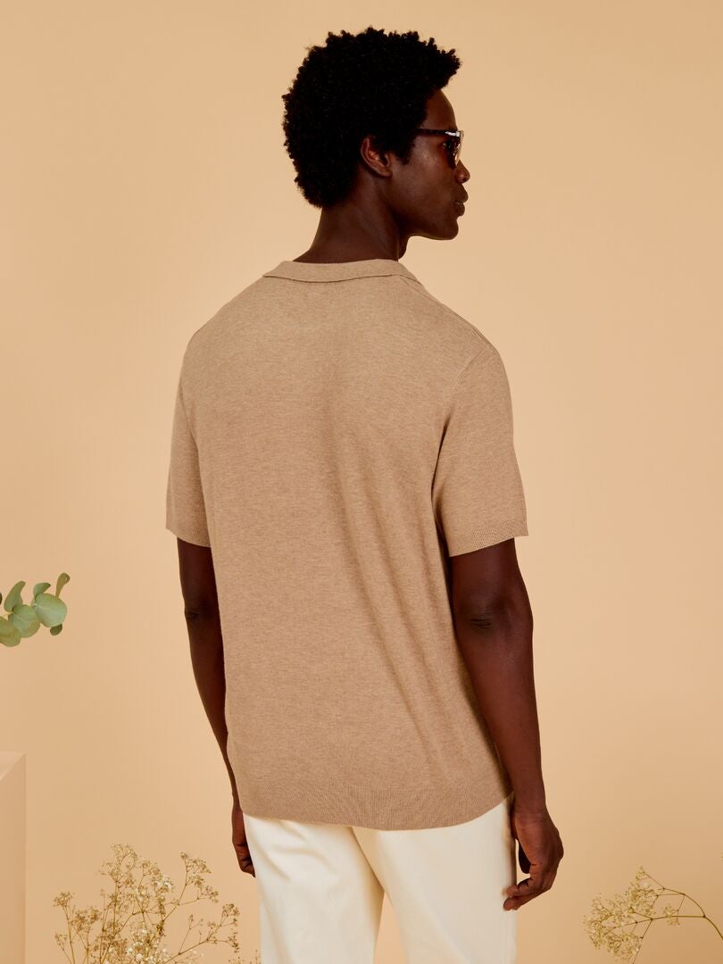 Gebreid poloshirt met korte mouwen - beige