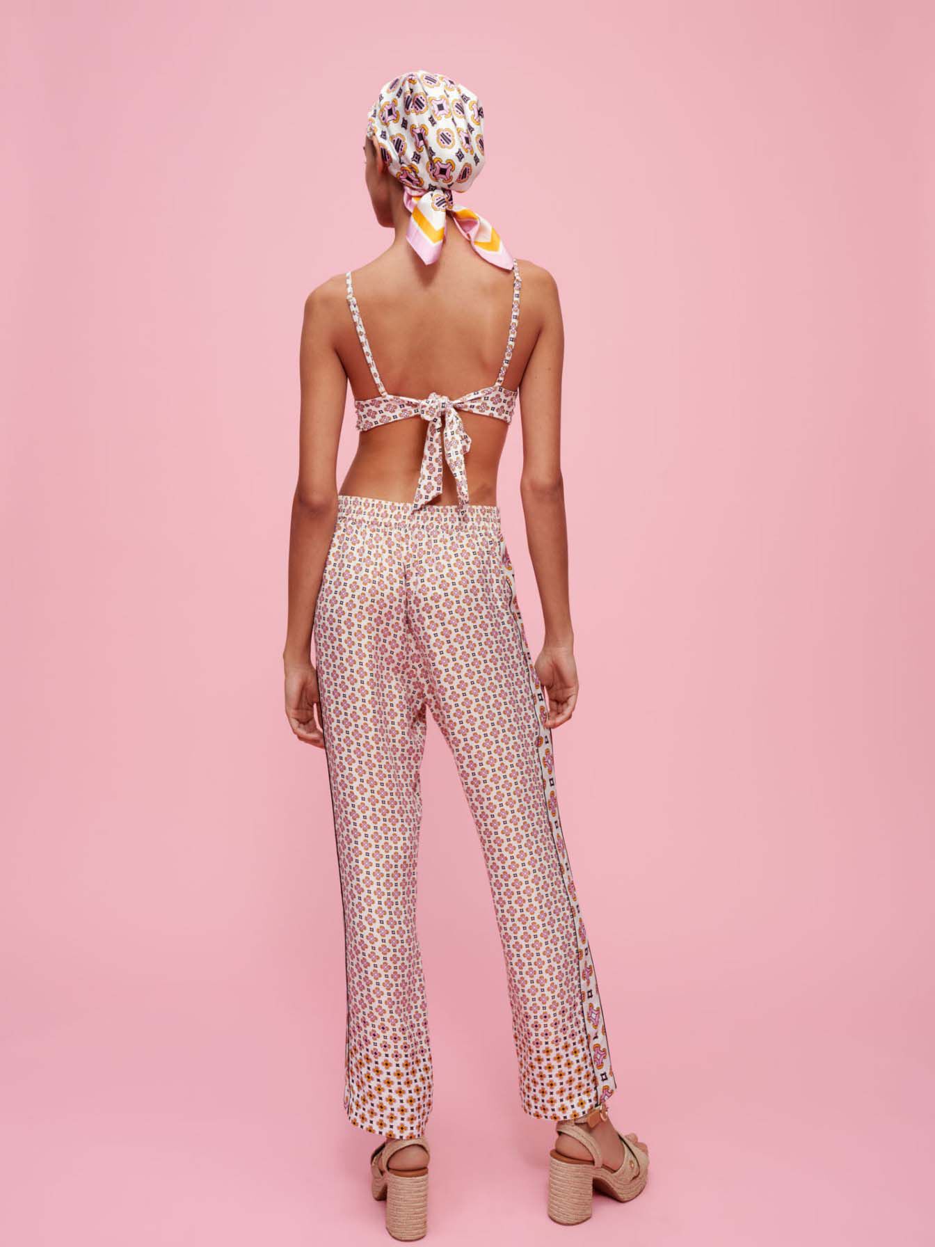 Broek van viscose met print - Tiles fond écru