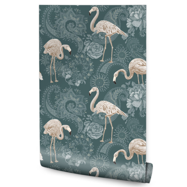 Tapeta W Stylu Retro FLAMINGI Zwierzęta Natura