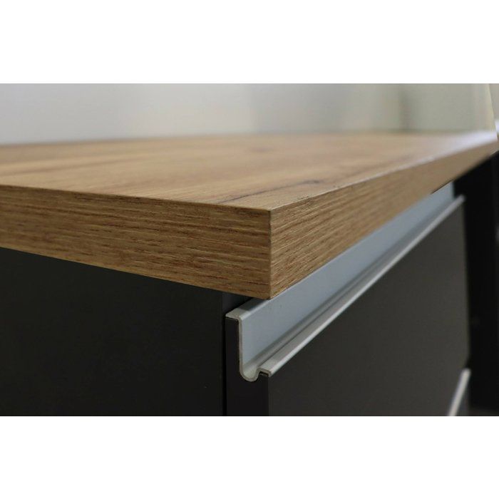 Dmora - Attiko Complete Kitchen, 255x60xh85 cm, Anthracite, Oak, Wood Effect Panel and Glass