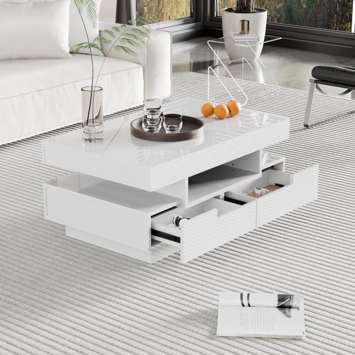 Salontafel - SOMUBI - Bijzettafel - Geïntegreerde LED-verlichting - Praktische opbergruimte - Modern design
