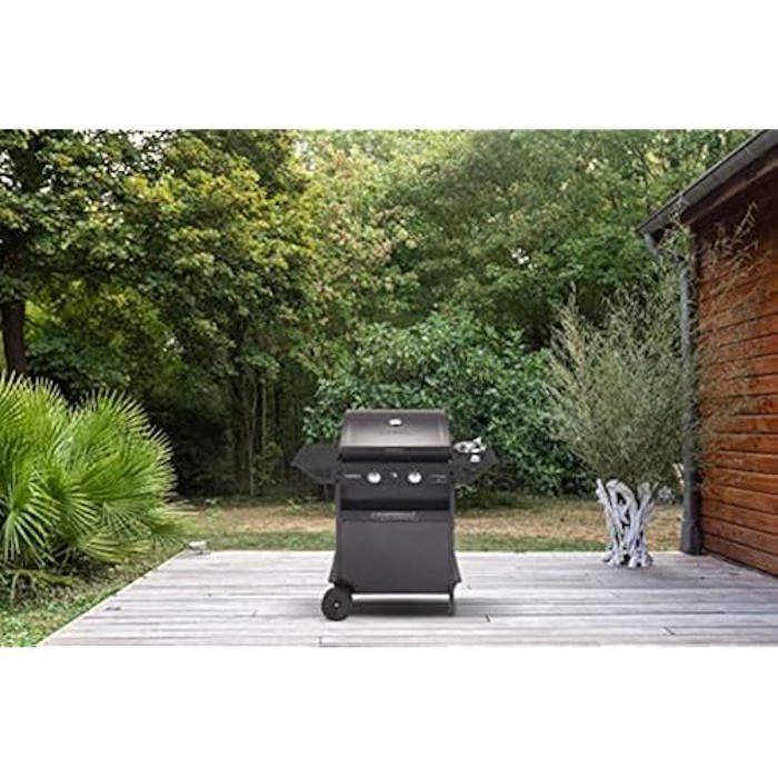 Campingaz Xpert 200 LS Plus Rocky gasbarbecue in lavasteen, barbecuewagen met 2 branders en 1 zijbrander, deksel +