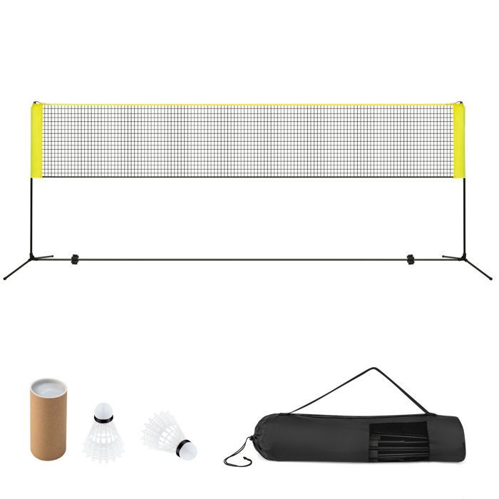Red de bádminton portátil COSTWAY 420x102x89-155cm - Altura ajustable - 2 volantes - PE - Montaje en 5 minutos - Bolsa de almacenamiento - Amarillo