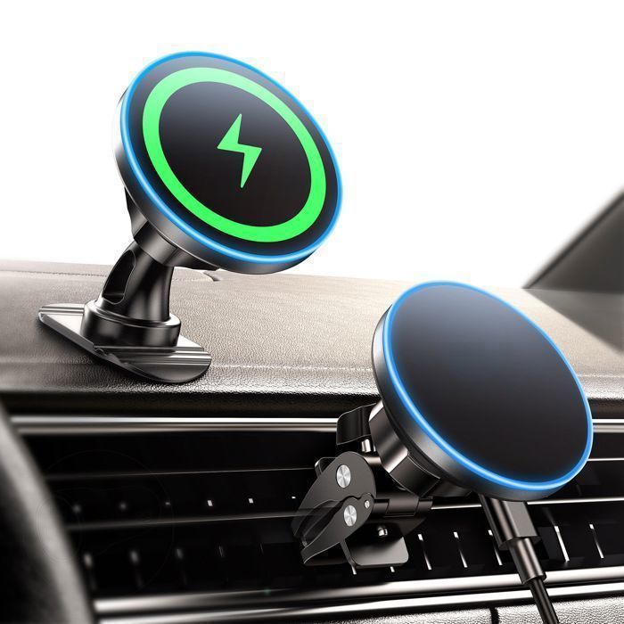 Soporte inalámbrico para teléfono de coche de 15 W, cargador de coche giratorio de 360°/chip inteligente para iPhone 15 14 13 Pro Max y Samsung