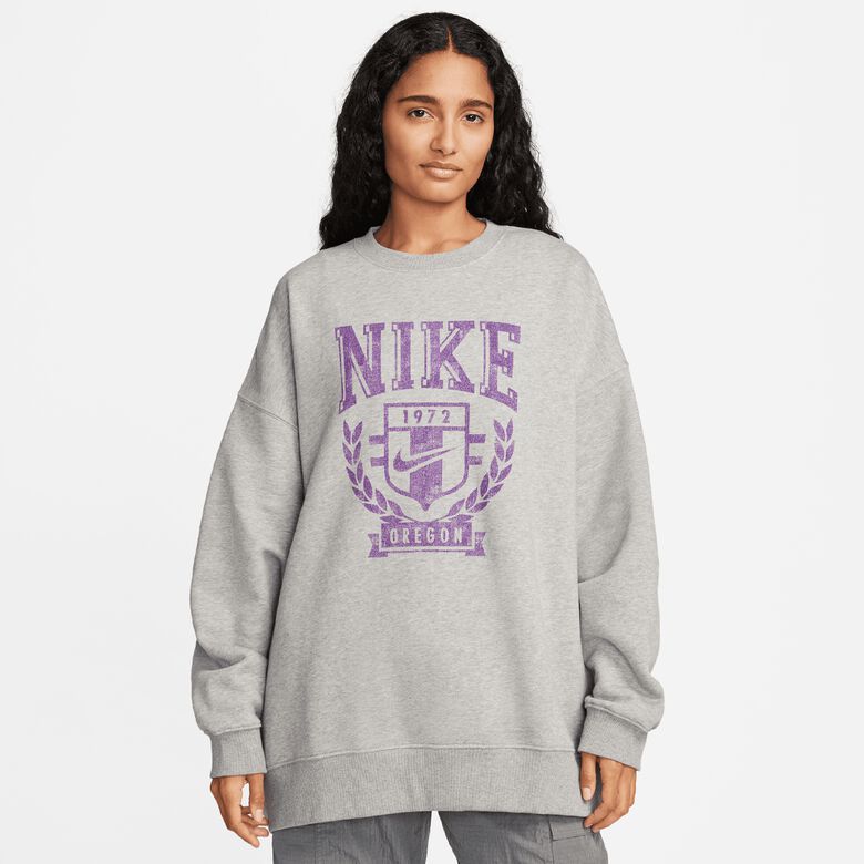Felpa sportiva oversize girocollo in pile stile college