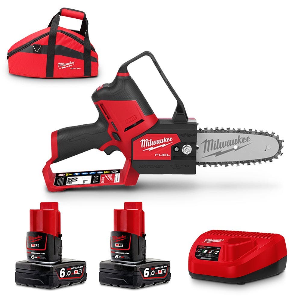 Kit ferăstrău circular fără perii MILWAUKEE FUEL™ HATCHET™ de 12 V, 2 x 6,0 Ah, 152 mm M12FHS602B