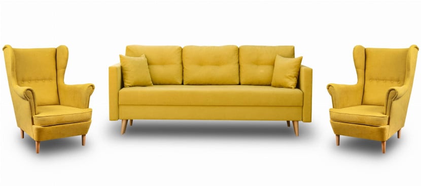 Zestaw skandynawski sofa 2 fotele Lahti/Denver Musztardowy