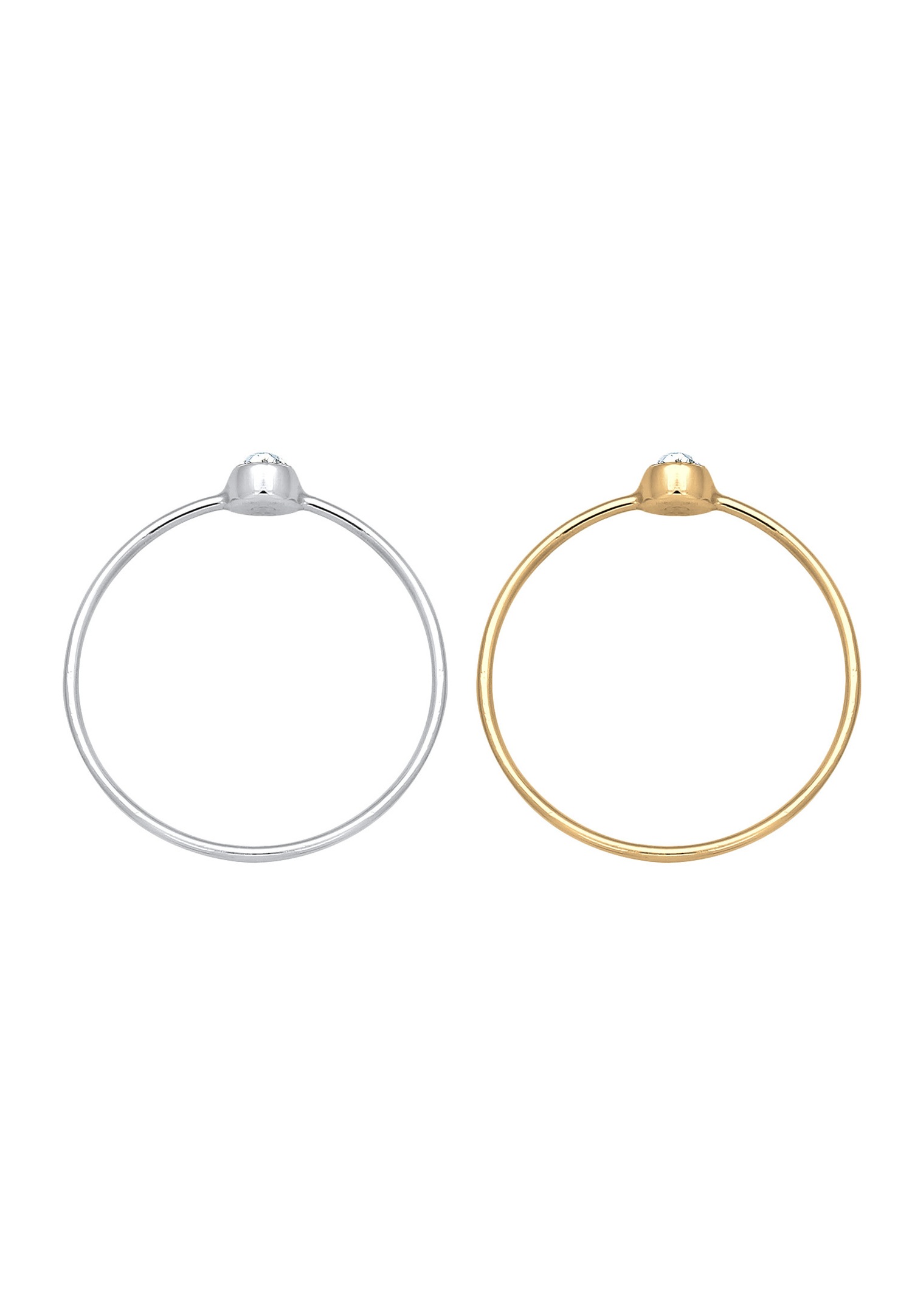 Elli Femmes Empilement Set de 2 Solitaire Basique Bicolore avec Cristal en Argent Sterling 925 Plaqué Or