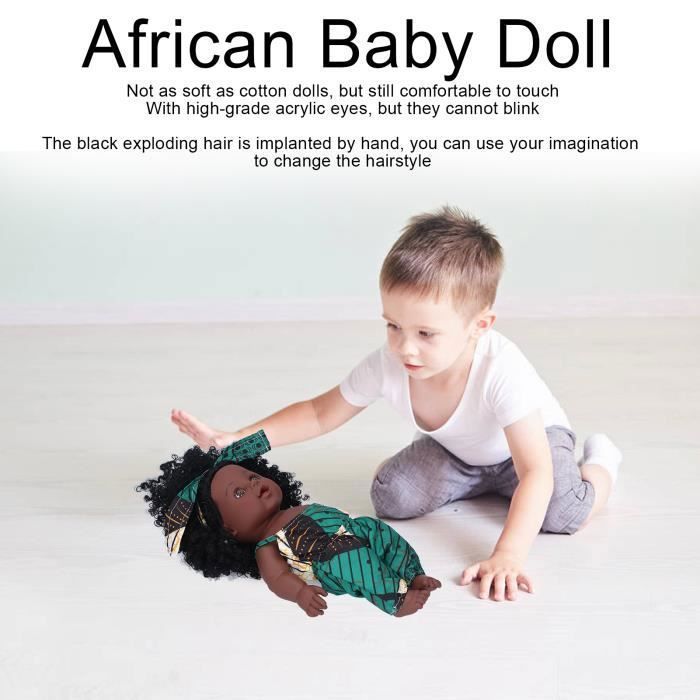 OMABETA Reborn-Puppe 30 cm – Afrikanisches Baby Mädchen – Schwarze Haut – Schwarze Haare – Puppenspielzeug Q12.042