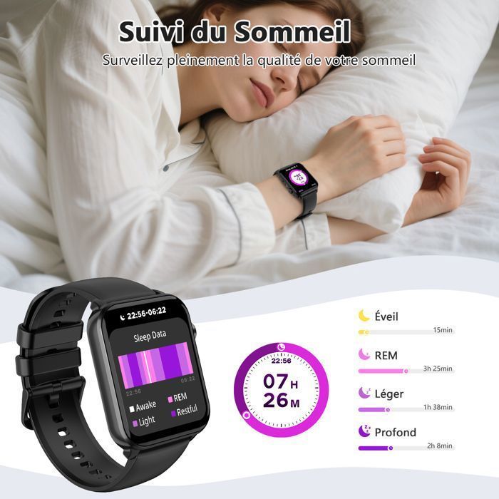 Blackview R30MAX Montre Connectée Femme Homme Ado Appel Bluetooth Assistant Vocal Fonction Féminine Sommeil SpO2 Smartwatch-Noir