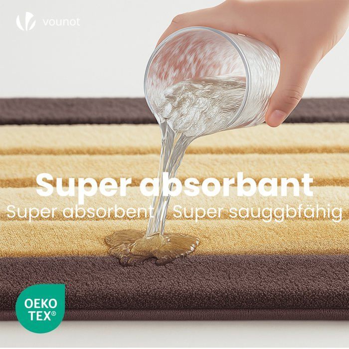 VOUNOT® Juego de 2 alfombrillas de baño antideslizantes de microfibra con estampado degradado, 40x60cm, color beige.