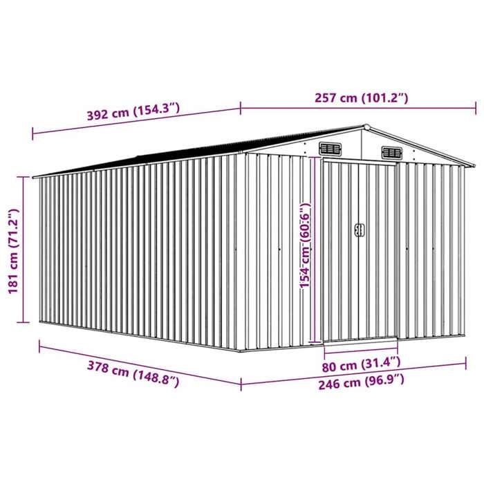 Casetta da giardino vidaXL 257x392x181 cm Metallo Antracite 143346