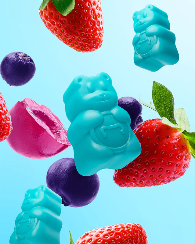 Suplemento alimentar SugarbearPRO® Hair Vitamins em formato de gomas para uma pele mais firme e cabelos bonitos.