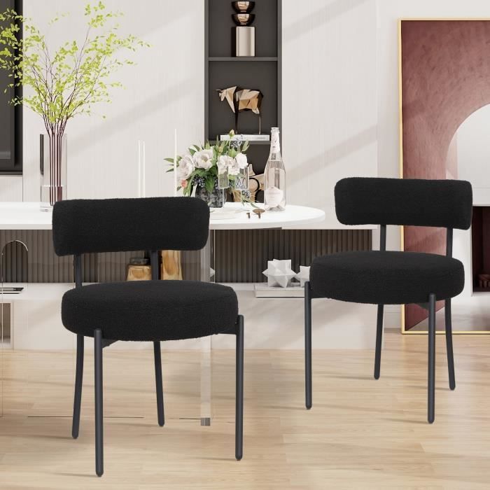 Lot de 2 chaises de salle à manger - Scandinave - Assise rembourrée - Pieds Métal - Noir