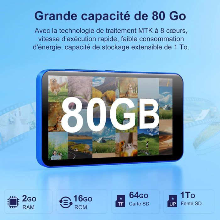 Reproductor MP3 de 80 GB con WiFi y Bluetooth - Pantalla táctil IPS de 4 pulgadas, reproductor de música para niños, reproductor MP4 Android [A1]