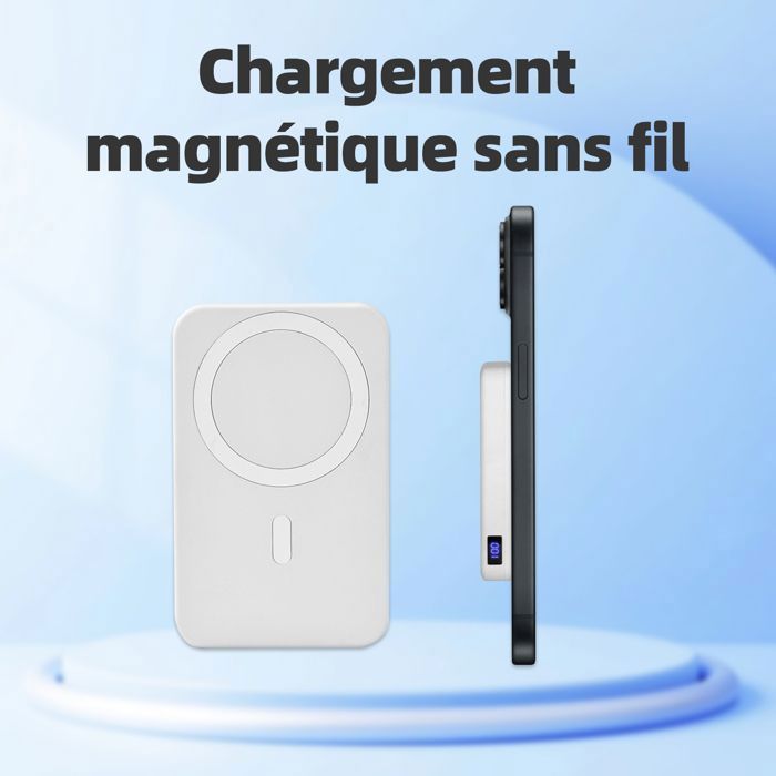 DOCCMIK Batterie externe magnétique 10000mah 22.5w batterie portable sans fil et filaire chargeur portable Compatible iPhone Blanc