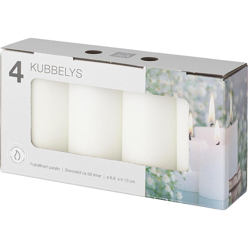 Vie Home Cube-lys 4-pakning 6,8x13 cm hvite