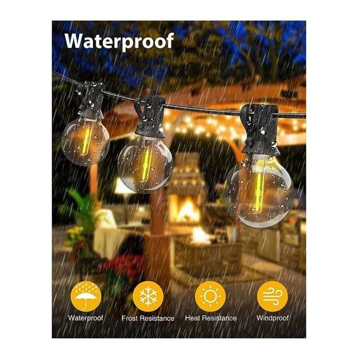 Guirlande Lumineuse Extérieure,15M Guirlande Guinguette LED G40 Ampoules 25+2 Rechange,Guirlande Decorative Raccordable pour Jardin