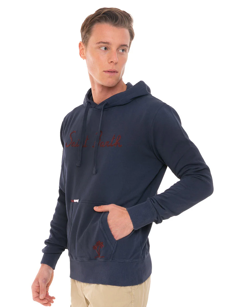 Blauwe katoenen sweater met borduurwerk