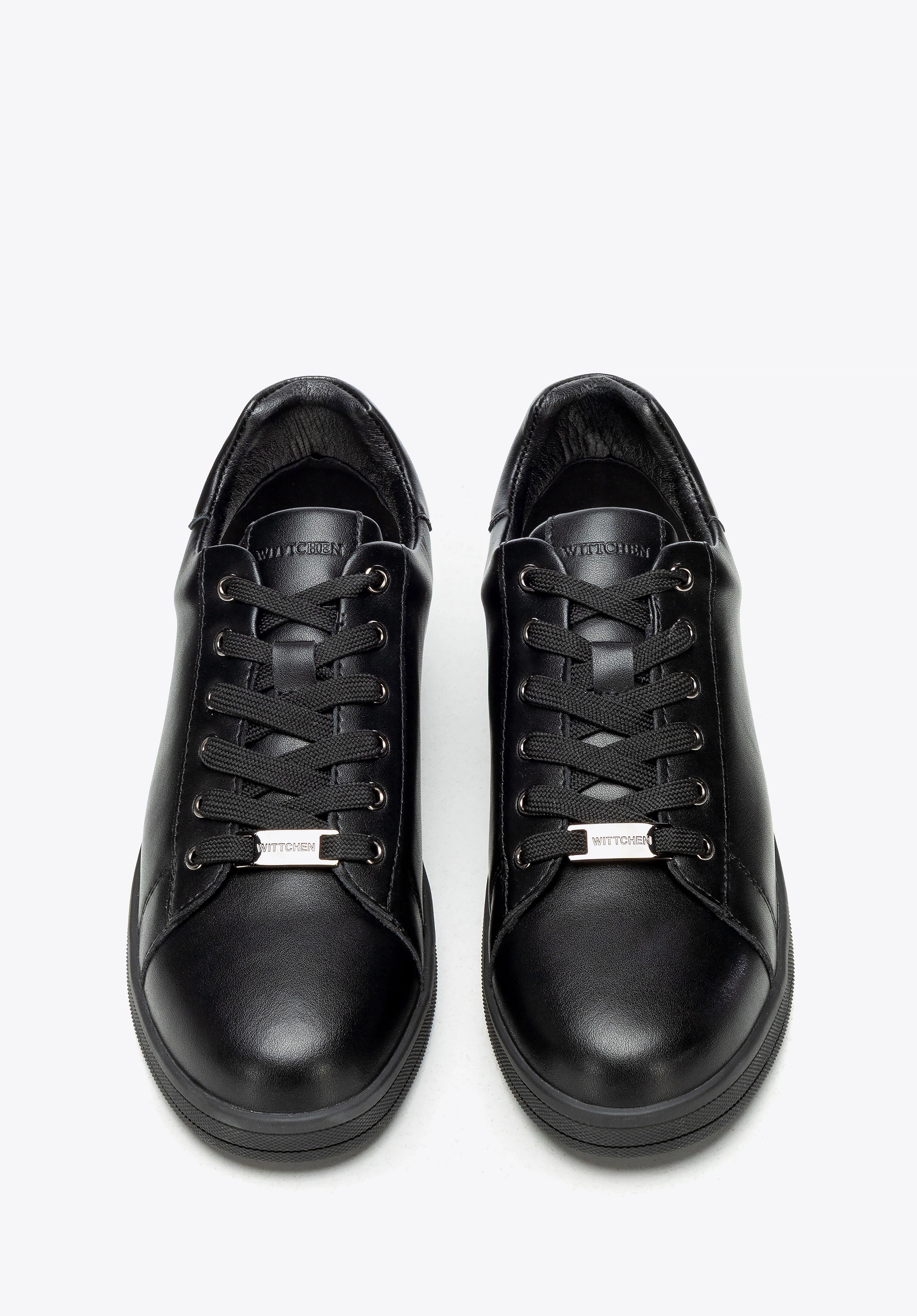 Damskie sneakersy skórzane na platformie czarne