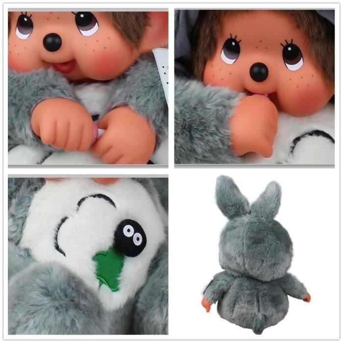 Muñeco de peluche Kiki Totoro Monchichi de 20 cm, color gris, con biberón.