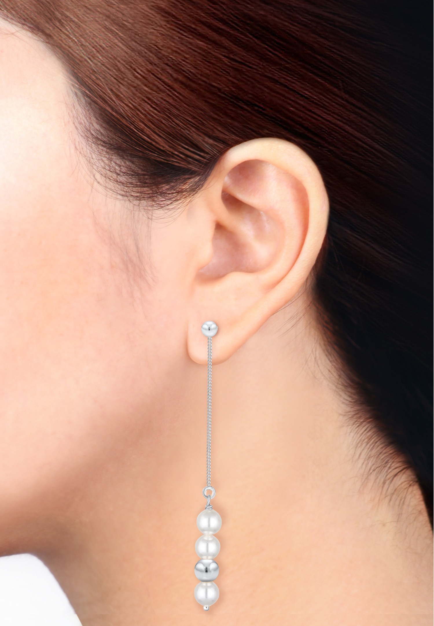 Elli Pendante perles synthétiques Géo Boucles d'oreilles Femme (925/1000) Argent