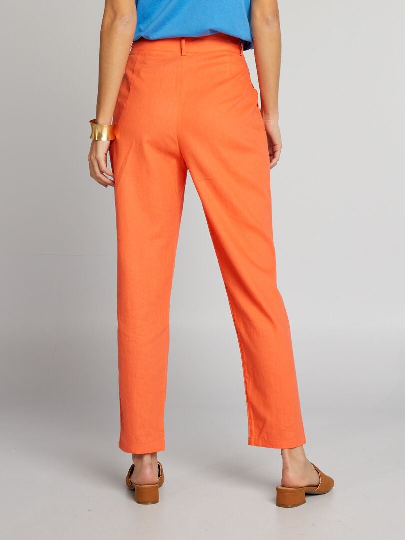 Pantalones de lino ajustados estilo zanahoria - NARANJA