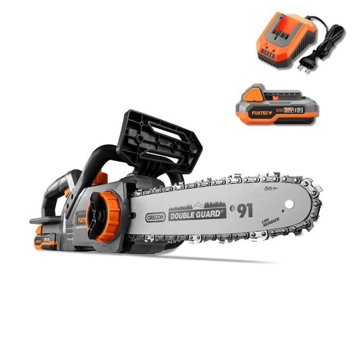 Motosega a batteria - FUXTEC FX-E1KS20 - Barra guida da 20 V e 25 cm - Batteria da 2 Ah e caricabatterie da 2,4 A