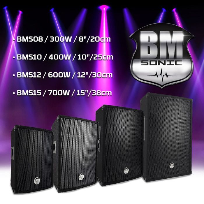 1200W total lydsystempakke - 4 BM SONIC BMS 300W passive høyttalere (svarte) - Høyttalerkabler - Fest - Bursdag - Bryllup - DJ