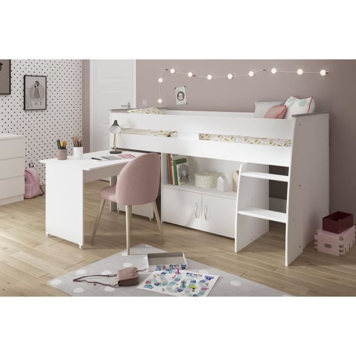 Cama infantil combinada PARISOT ZOLA - Blanca - 90x200 cm - Base de láminas incluida