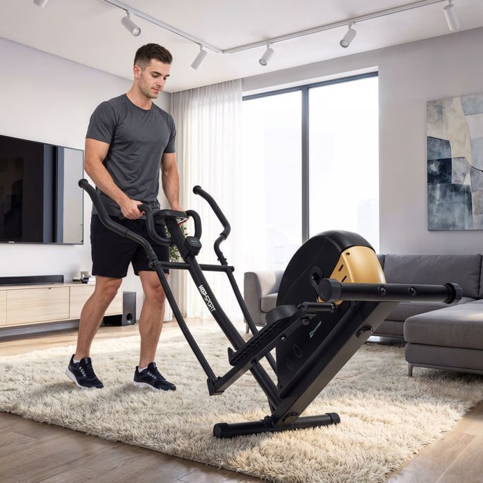 Hop-Sport Focus magneettinen ellipsilaite, Bluetooth-sovelluksen kanssa yhteensopiva, 16 vastustasoa, sykeanturit, maks. 120 kg, kulta