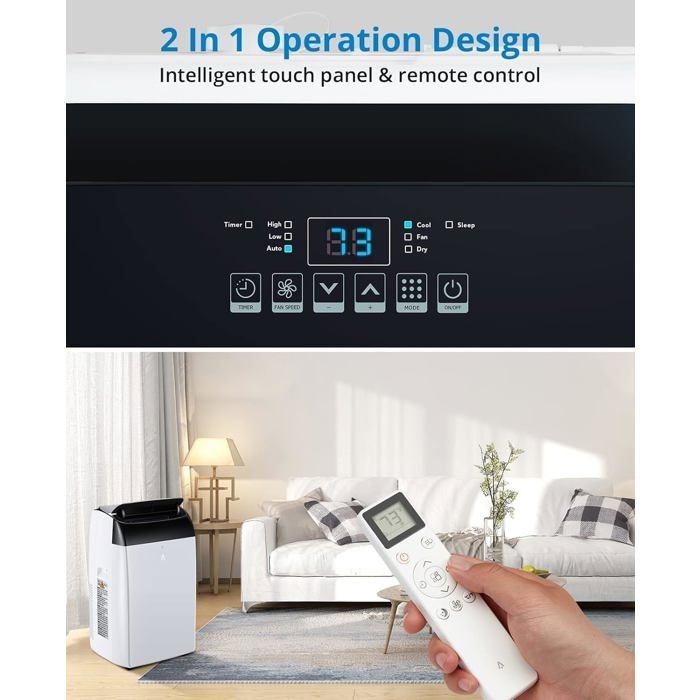 Aire acondicionado portátil 4 en 1 de 12000 BTU – 45 L/día – Silencioso