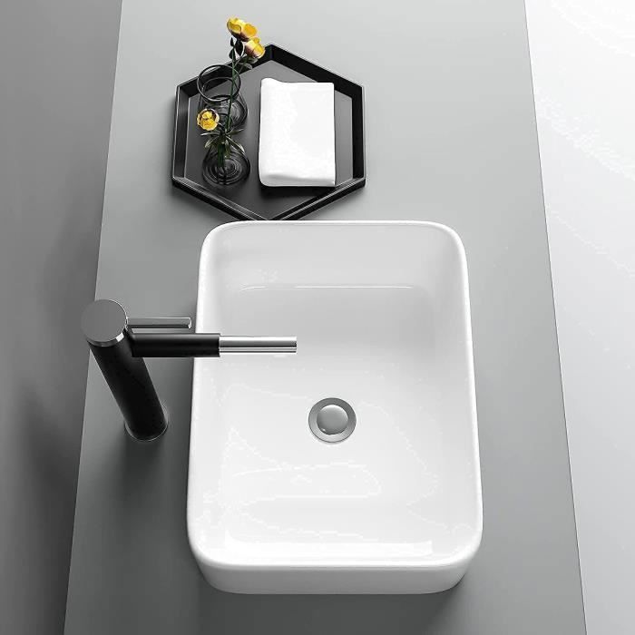 Lavabo rectangular moderno de cerámica, lavabo de baño, lavabo blanco, 400x300x135 mm