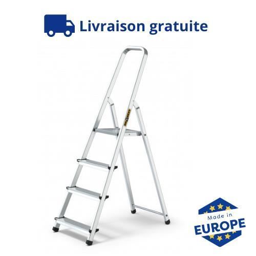 Escalera plegable DRABEST - Fabricada en Europa - Aluminio, 4 peldaños
