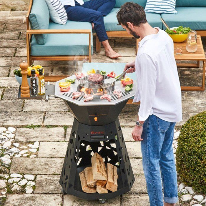 Houtbarbecue, bakplaat en vuurkorf - BRASERO Design - 3-in-1 - XXL roestvrijstalen plaat en grill