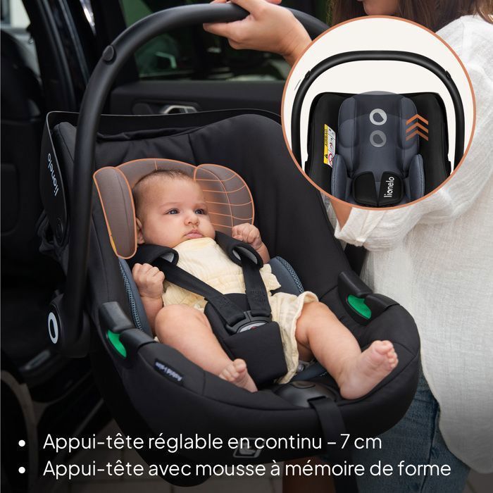 Silla de coche LIONELO Astrid i-Size 40-87 cm - Portabebés - Homologada por ADAC - Ligera - Grupo 0+ - Negro/Gris